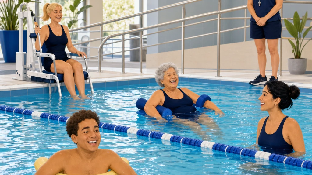 Actividad de natación adaptada para personas con diversidad funcional en una piscina cubie