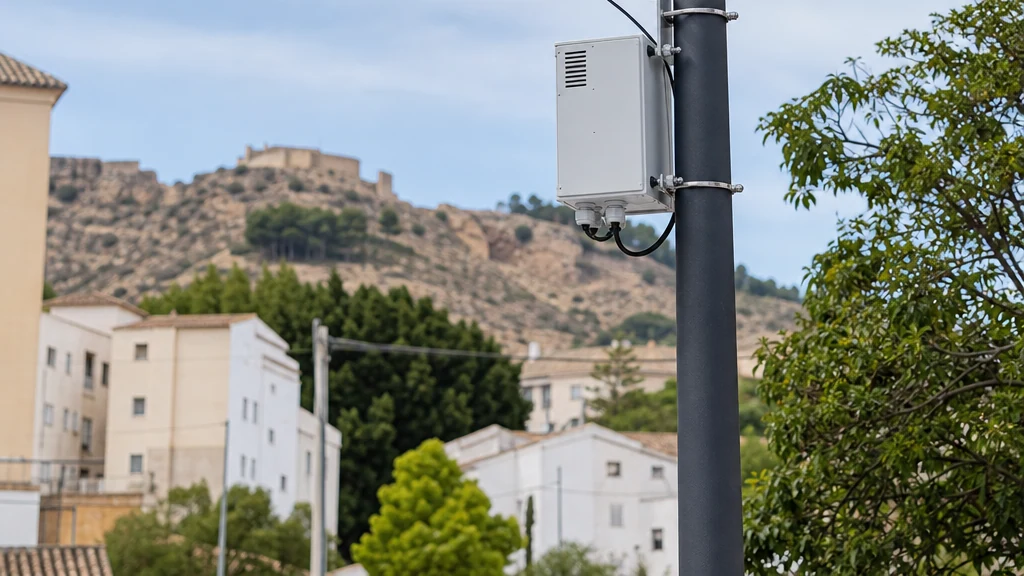 Estación inteligente de medición ambiental instalada en una farola municipal de Blanca