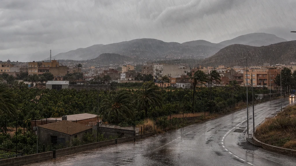 Nubes de tormenta y lluvia intensa durante un episodio meteorológico en la Región de Murci
