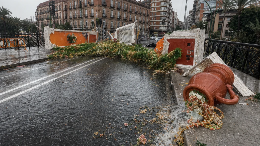 Calles de Murcia afectadas por la intensa tromba de agua durante la alerta naranja