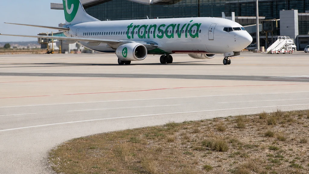 Avión de Transavia en pista como referencia de la nueva ruta entre Corvera y Ámsterdam