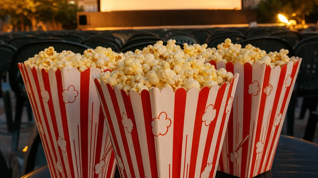 Recipientes de palomitas preparados para una sesión de cine al aire libre en Archena