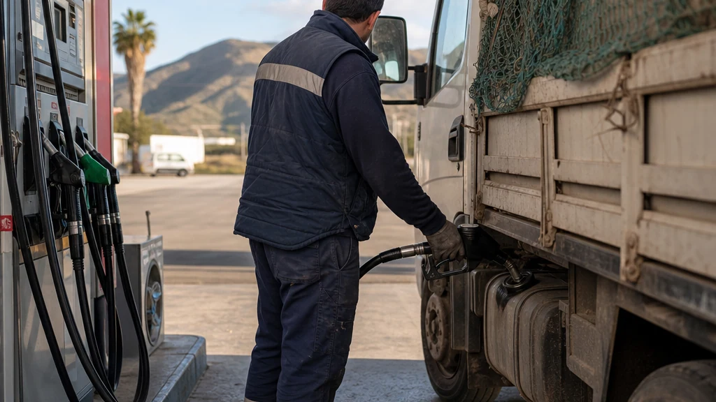Camionero repostando combustible en una gasolinera en una imagen de archivo
