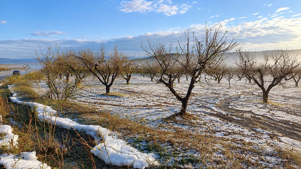 El granizo acumulado en el paraje de El Cagitán. Olegario Del Amor