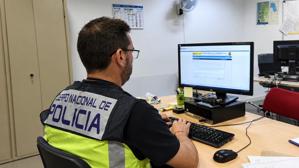 Funcionario de la Policía Nacional en la Comisaría de Distrito del Carmen, en Murcia.