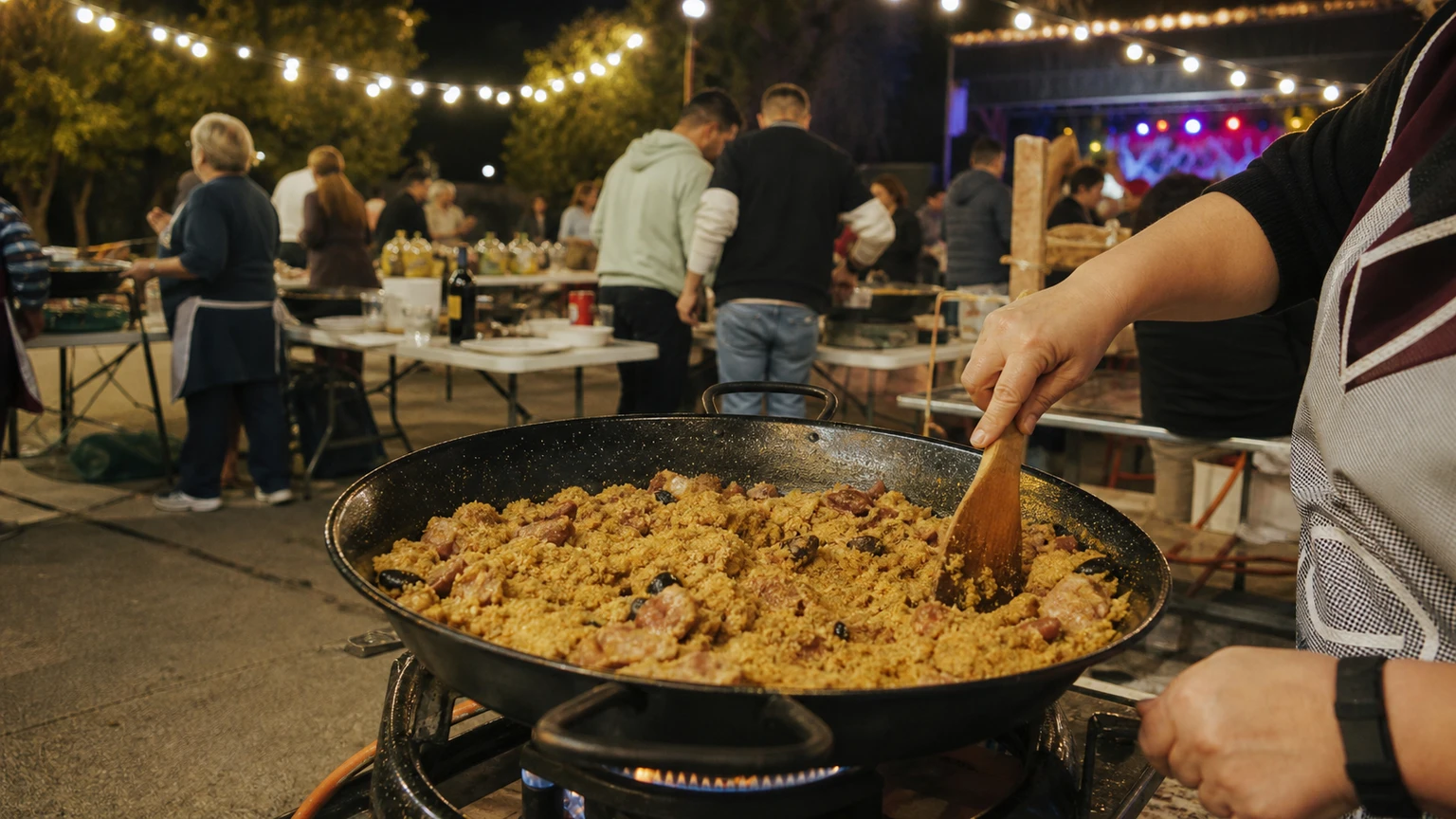 Sartén de gachasmigas durante una noche festiva en El Otro Lao de Archena