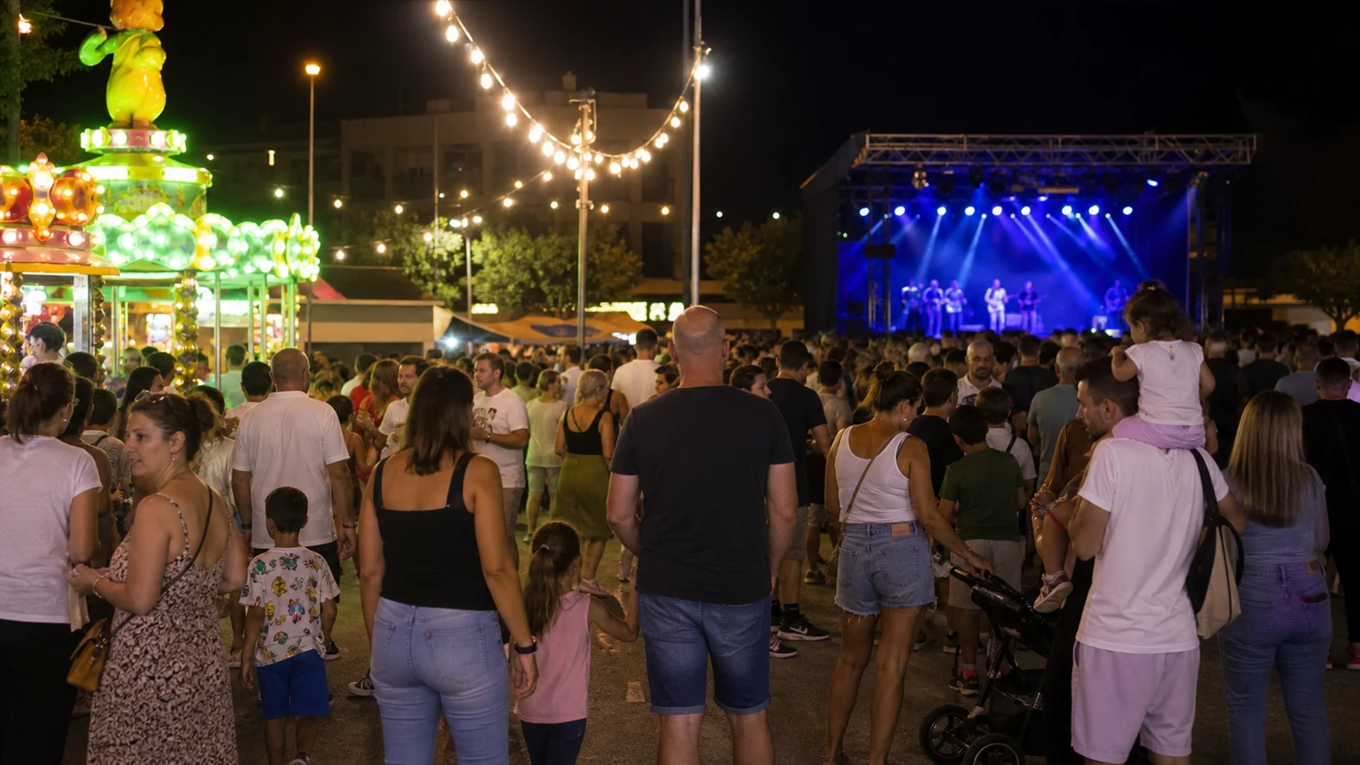 Vecinos en una noche de feria y conciertos durante las fiestas de Las Torres de Cotillas