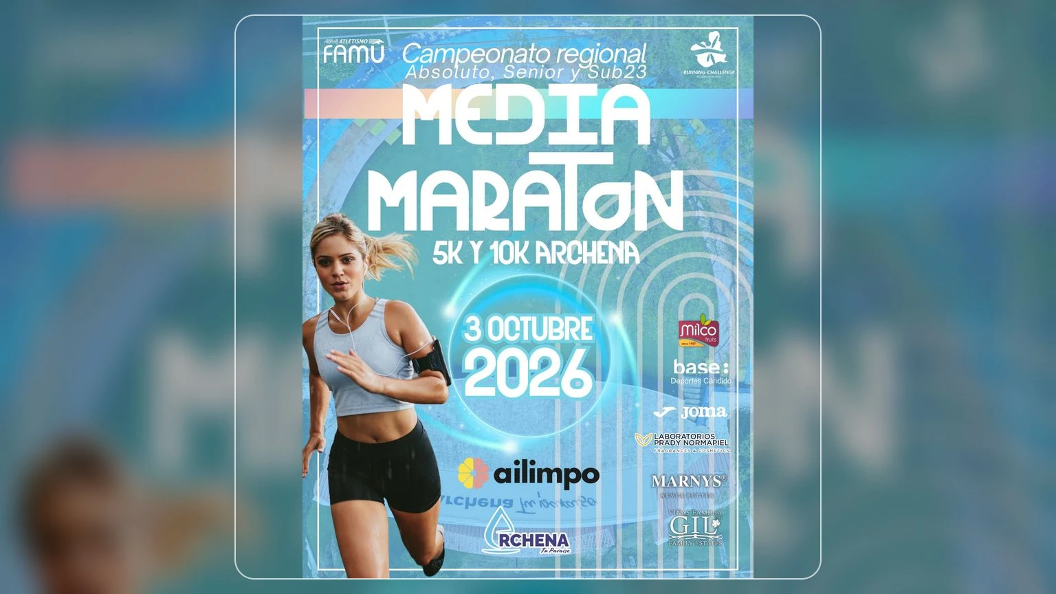 Cartel oficial de la IV Media Maratón, 10K y 5K Archena Tu Paraíso 2026