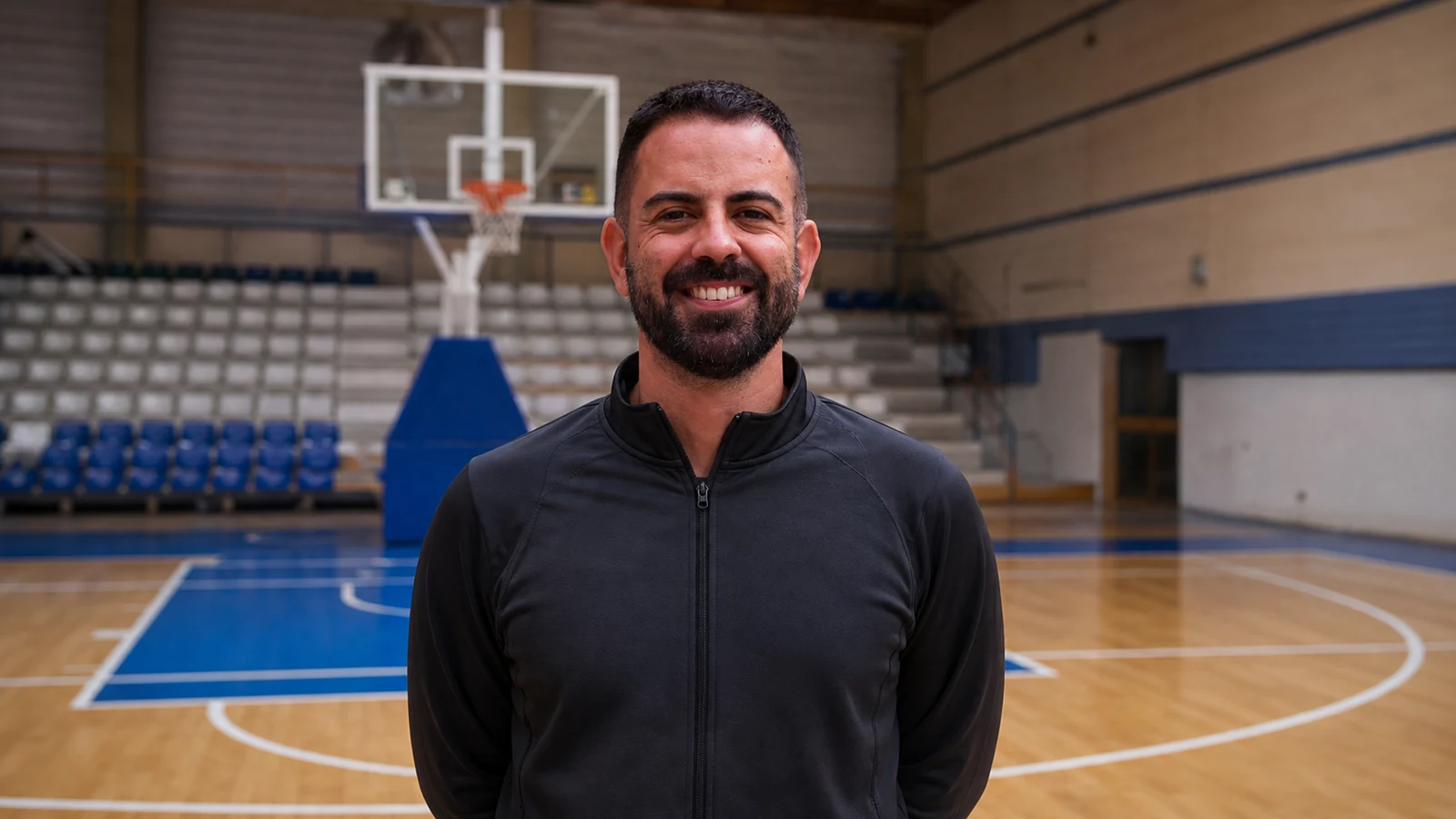 Darío, entrenador del Cadete Femenino de la Unión Baloncesto Archena, en una cancha de baloncesto